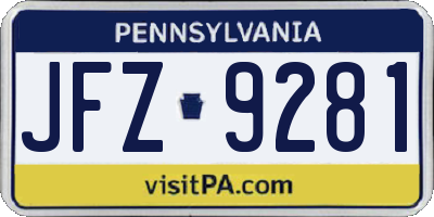 PA license plate JFZ9281