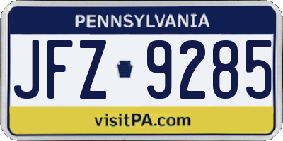 PA license plate JFZ9285