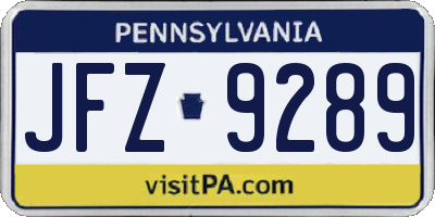 PA license plate JFZ9289