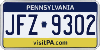 PA license plate JFZ9302