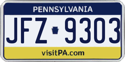 PA license plate JFZ9303