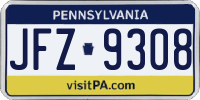 PA license plate JFZ9308