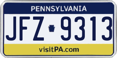 PA license plate JFZ9313