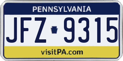 PA license plate JFZ9315