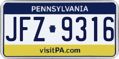 PA license plate JFZ9316