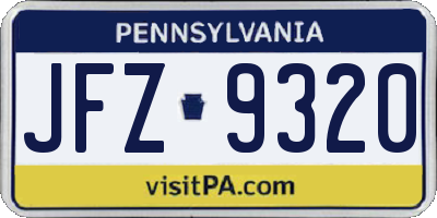 PA license plate JFZ9320