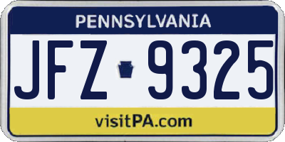 PA license plate JFZ9325
