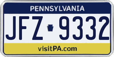 PA license plate JFZ9332