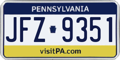 PA license plate JFZ9351