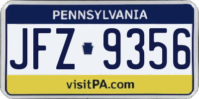 PA license plate JFZ9356