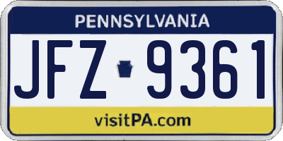 PA license plate JFZ9361