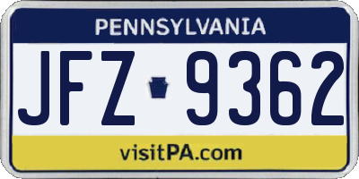 PA license plate JFZ9362