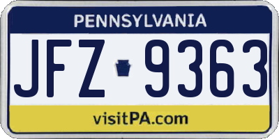 PA license plate JFZ9363