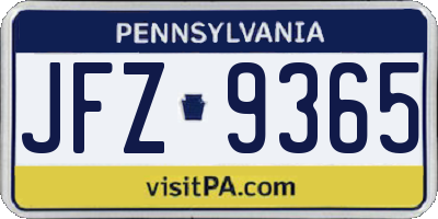 PA license plate JFZ9365