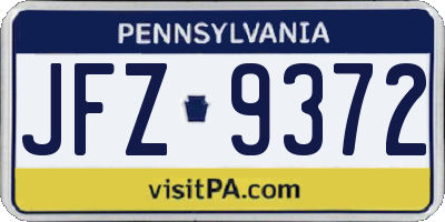 PA license plate JFZ9372