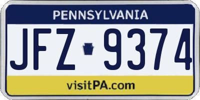 PA license plate JFZ9374