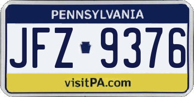 PA license plate JFZ9376