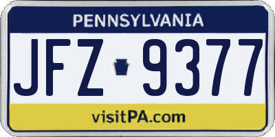 PA license plate JFZ9377