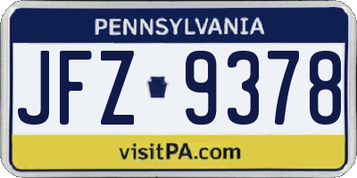 PA license plate JFZ9378
