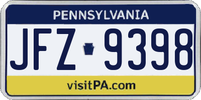 PA license plate JFZ9398