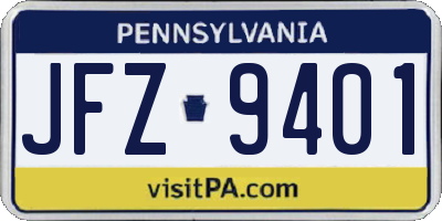 PA license plate JFZ9401