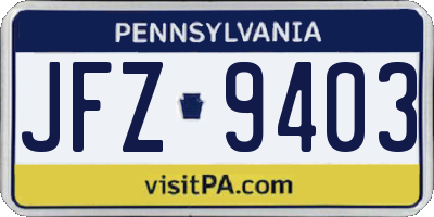 PA license plate JFZ9403