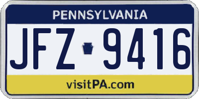 PA license plate JFZ9416