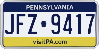 PA license plate JFZ9417