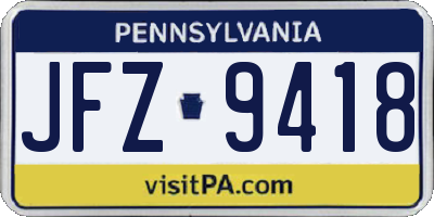 PA license plate JFZ9418