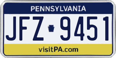 PA license plate JFZ9451