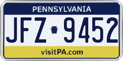 PA license plate JFZ9452