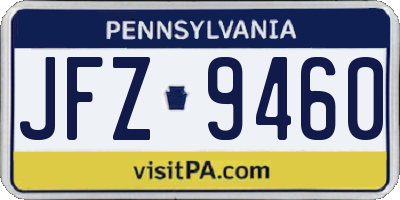PA license plate JFZ9460