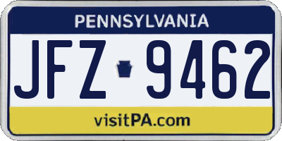 PA license plate JFZ9462