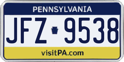 PA license plate JFZ9538
