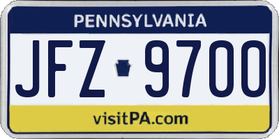 PA license plate JFZ9700
