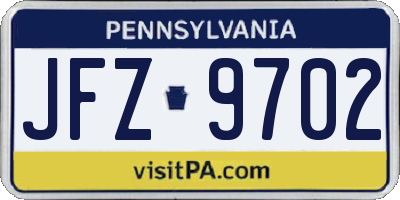 PA license plate JFZ9702