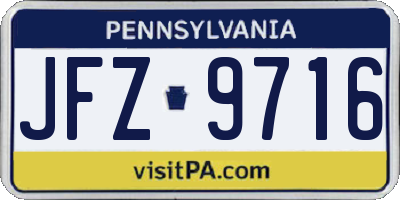 PA license plate JFZ9716