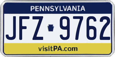 PA license plate JFZ9762