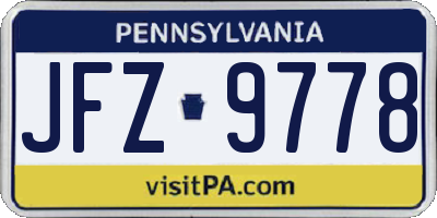PA license plate JFZ9778