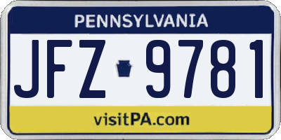 PA license plate JFZ9781