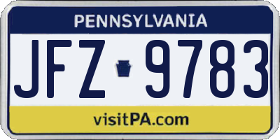 PA license plate JFZ9783