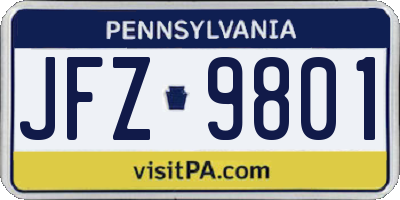 PA license plate JFZ9801