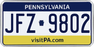 PA license plate JFZ9802