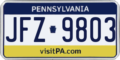 PA license plate JFZ9803