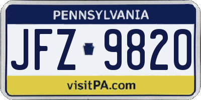 PA license plate JFZ9820