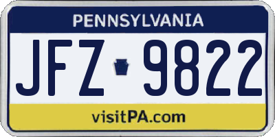 PA license plate JFZ9822