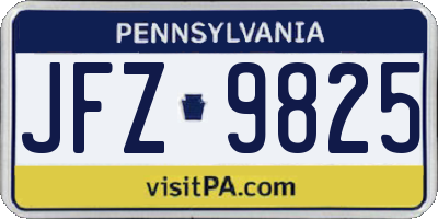 PA license plate JFZ9825