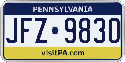 PA license plate JFZ9830