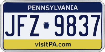PA license plate JFZ9837