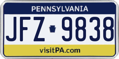 PA license plate JFZ9838